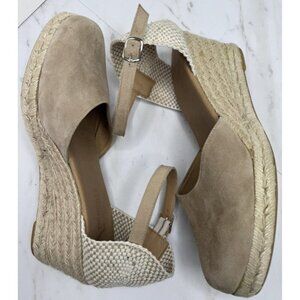 Paseart Taupe Suede Espadrille Wedge Sandals Made In Spain EU 41 US 10.5-11